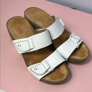 Clarks White Double Strap Sandals with Cork Sole